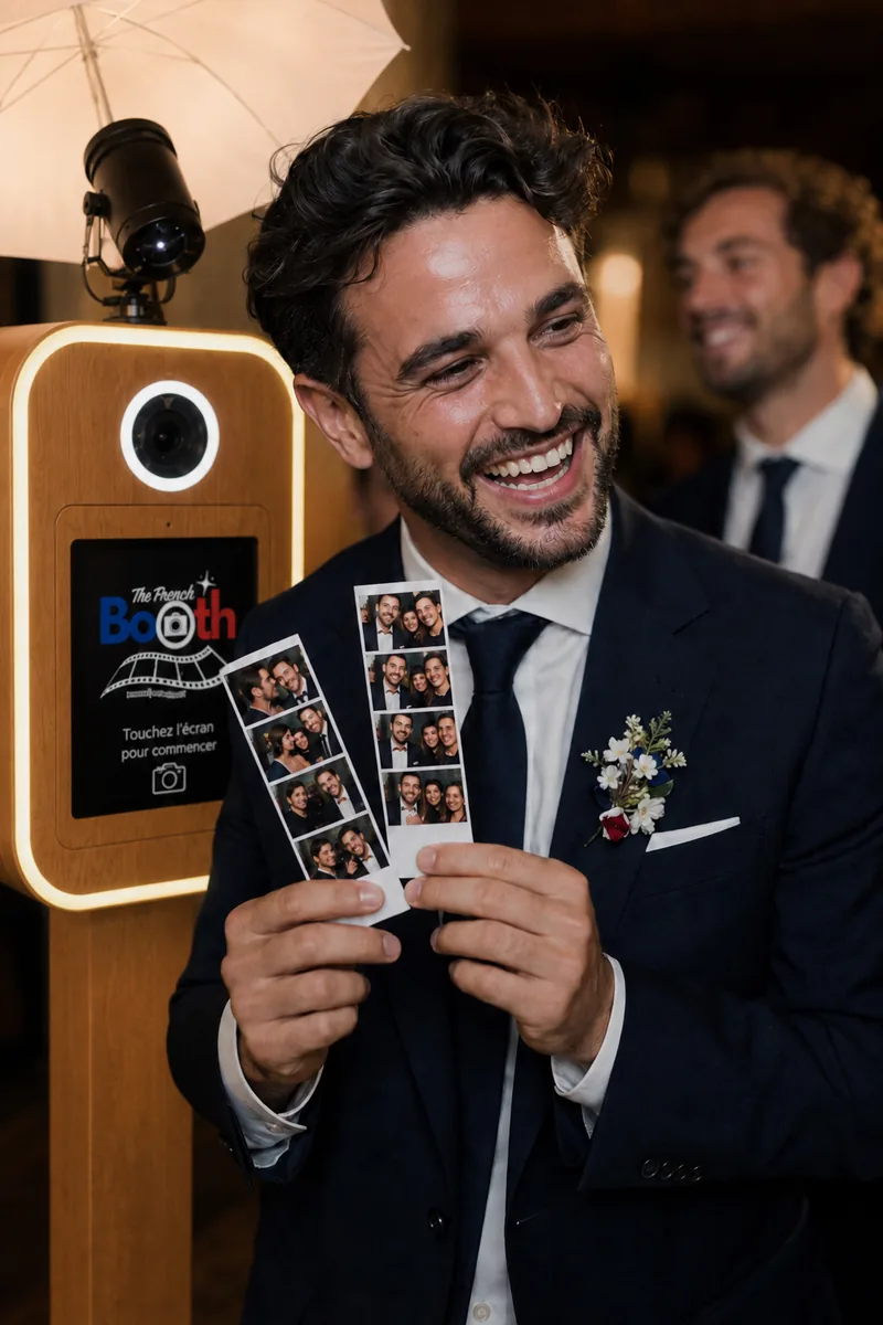 Invité et ses tirages photobooth, mariage en intérieur
