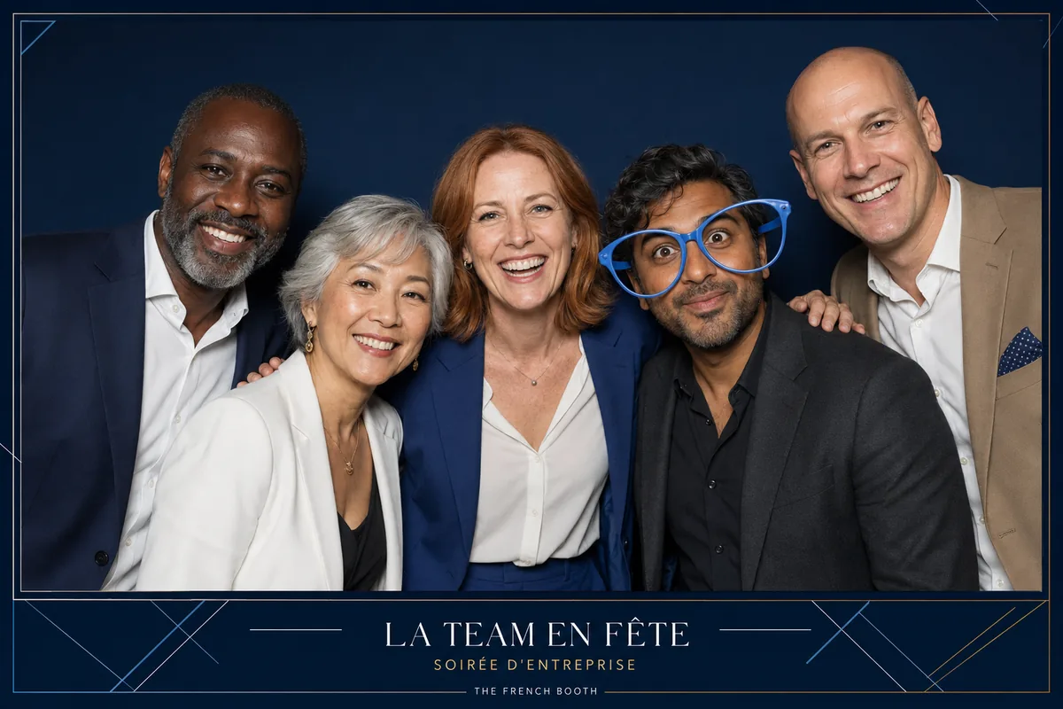 Tirage photobooth personnalisé, La team en fête — soirée d'entreprise