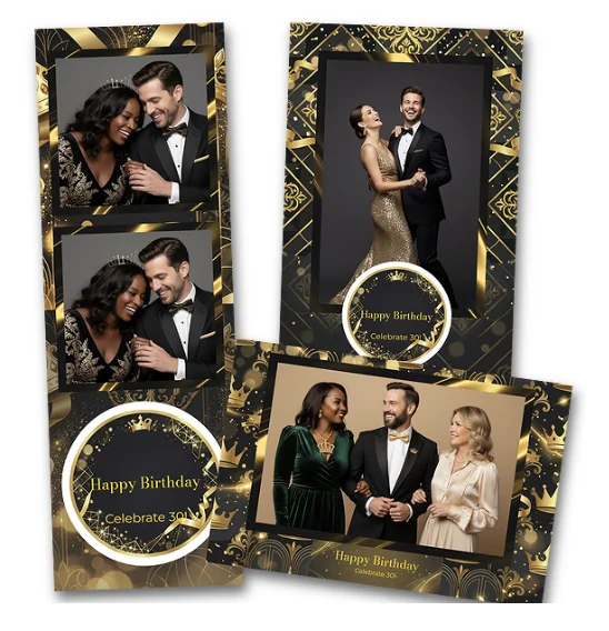 Layout de tirage personnalisé pour un anniversaire, habillage noir et or