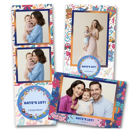 Layout de tirage personnalisé pour un premier anniversaire d'enfant, habillage coloré