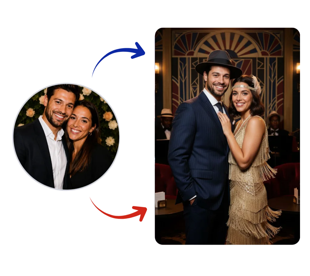 Avant / après : la même photo transformée en portrait années folles par l'IA